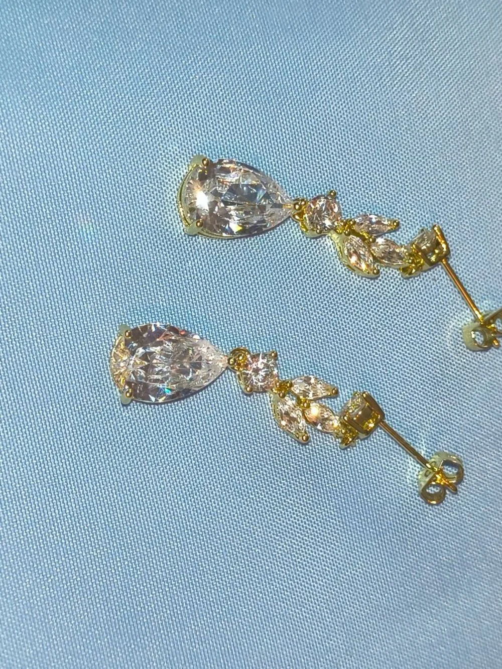 2 Pairs 14K Gold Silver CZ Dangle Stud Earrings